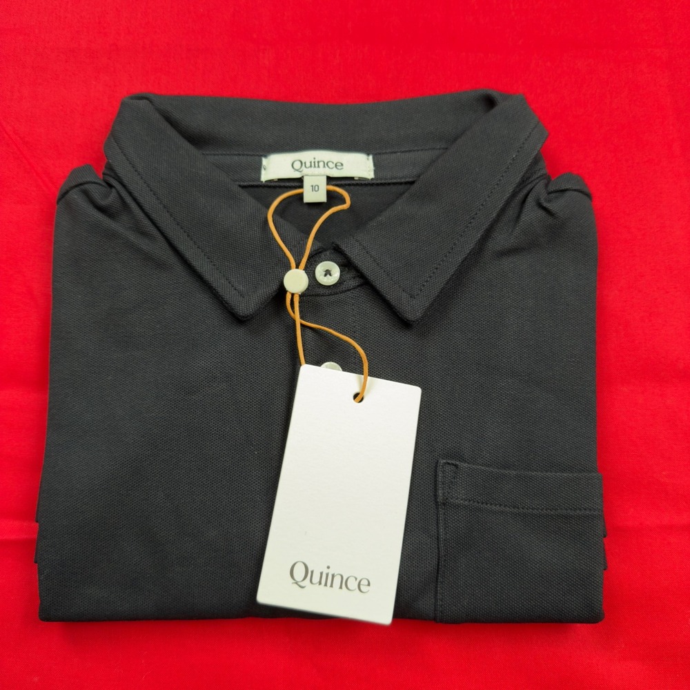 Quince Kids Organic Cotton Pique Polo Shirt Black Short Sleeve Size 10 HFMCOL006
